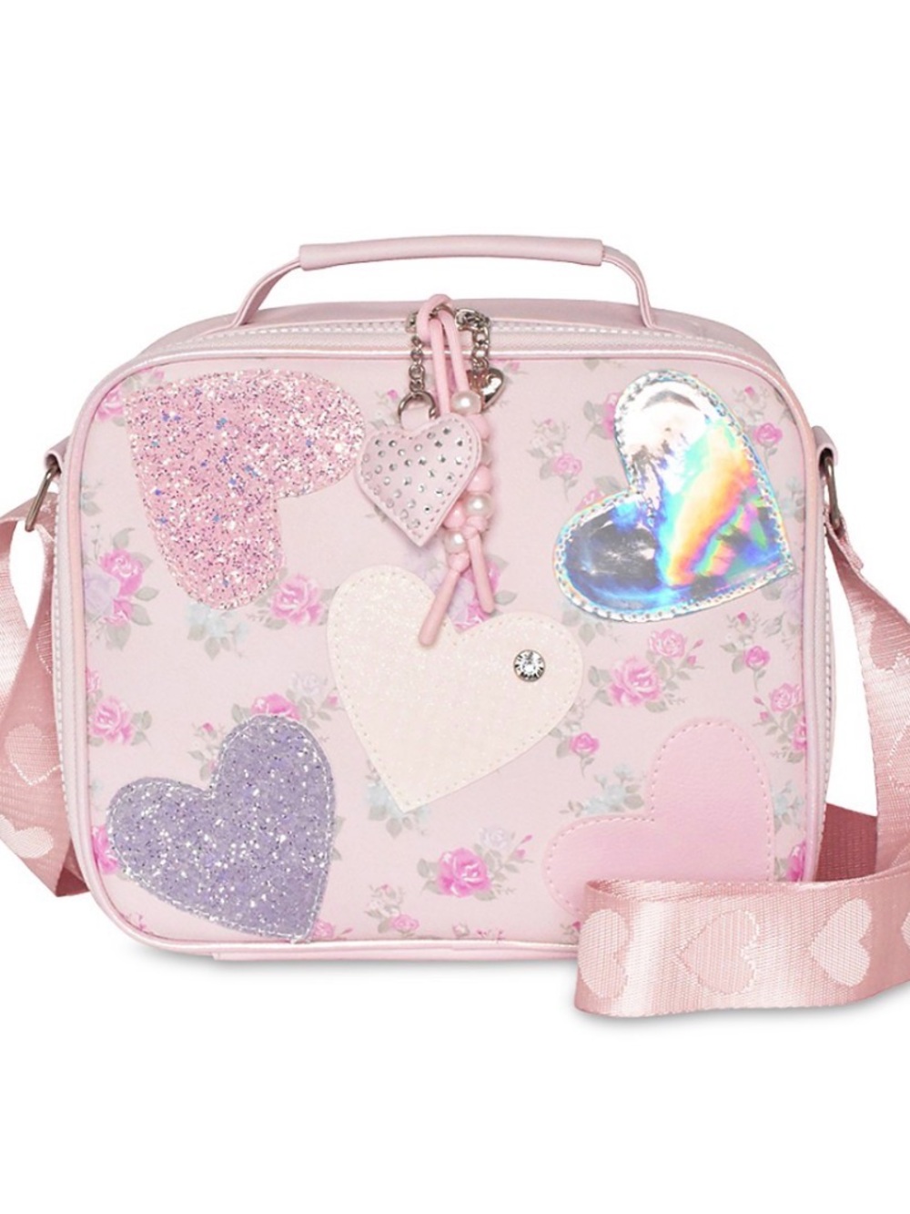 OMG Accessories  Girls' Heart Glitters Floral Lunch Bag With Charm